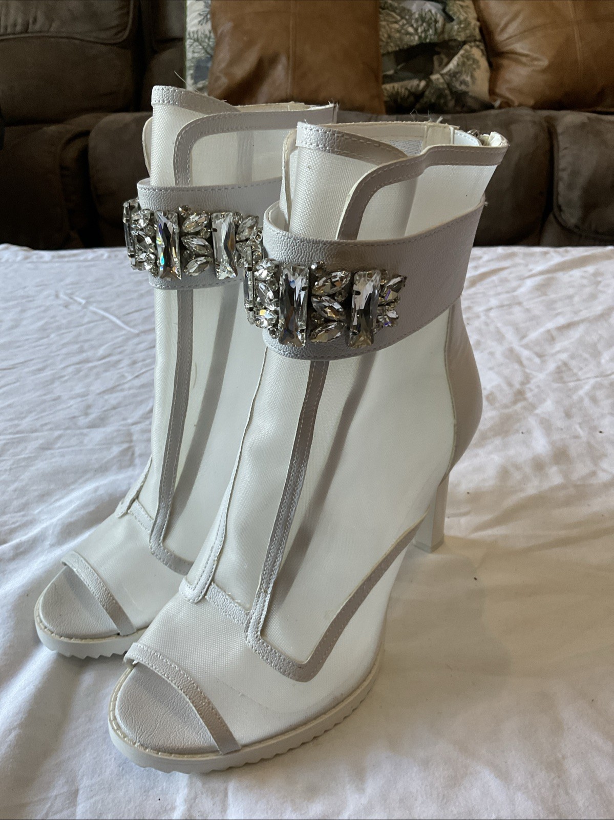 Karl Lagerfeld Paris Mujer Botín Blayze Transparente/Blanco Malla Tacones Novia Talla 8M