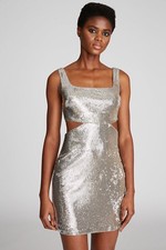 Halston Guiliana Dress In Silver Sequins Sz 8 New With Tags $375