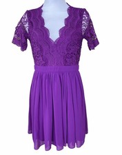Lulus Angel in Disguise Purple Crochet Lace Short Sleeve Skater Dress Small