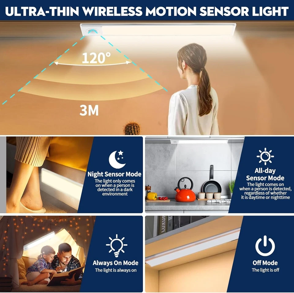 LED Unterbauleuchte 3in1 Dimmbar Mit Bewegungsmelder USB AKKU Küche Schranklampe - Bild 2 von 4