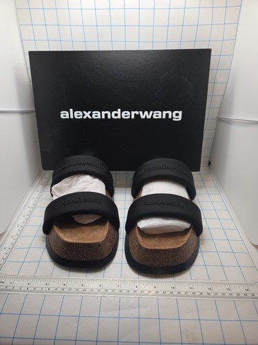 Alexander Wang Ronan Slides Black Sandals Embroidered Logo Cork Flats Shoes 38