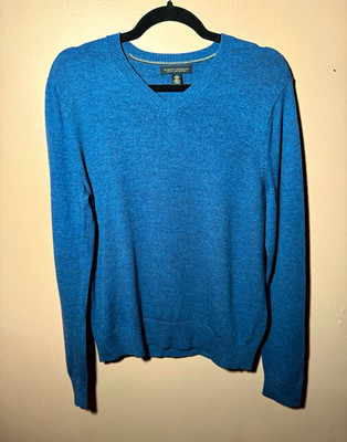 Banana Republic Men's Blue Merino Extra Fine Wool Knit V-Neck Pullover Sweater M