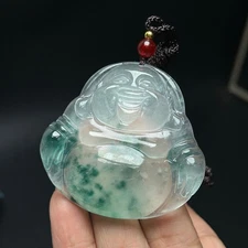 Real Nature Ice Green jade Jadeite Carved Buddha Pendant&Necklaces佛公