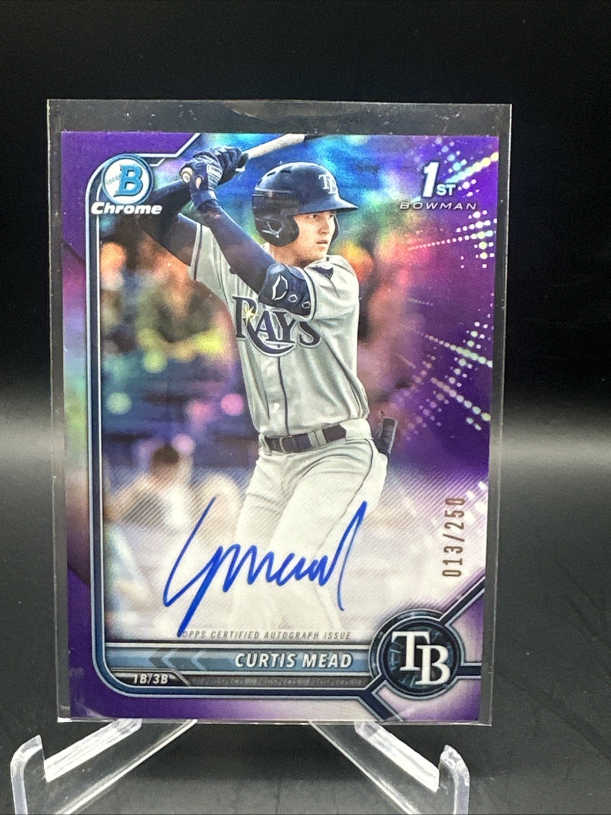 Curtis Mead 1st 2022 Bowman Chrome Purple Refractor Auto /250 Tampa Bay Rays