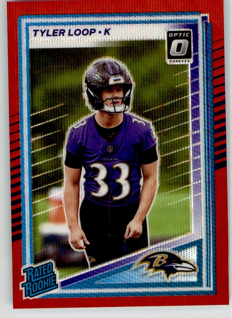Tyler Loop 2025 Donruss Optic Preview Red Wave 382 Baltimore Ravens Rookie
