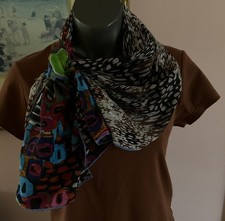 Silk Scarf Oblong Abstract Print Multicolored