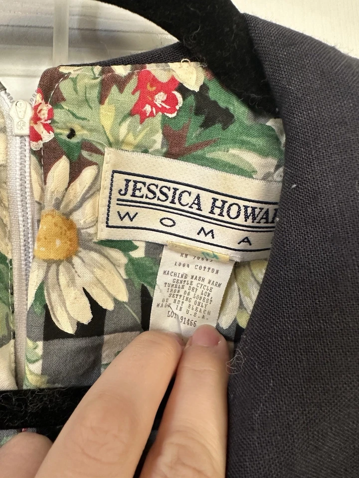 Vestido Floral Vintage Jessica Howard Negro Blanco Cuadros Margarita Cottagecore Granny Talla 14 Foto 4 de 4