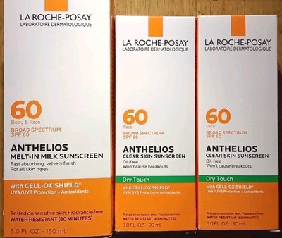 3 LA ROCHE-POSAY SPF 60 BODY FACE DRY TOUCH CLEAR MELT-IN MILK SUNSCREEN 5oz 3oz