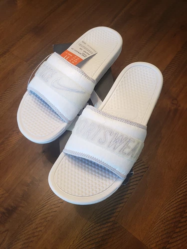 Nike Benassi JDI Tivek bianco grigio sandalo slide uomo taglia 11 AO2787 100 nuovo con scatola