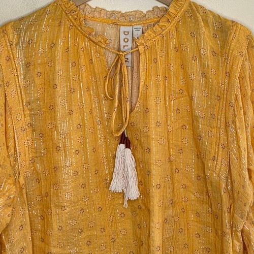 Anthropologie Dolan | Mustard Metallic Yellow Cotton Popover Blouse Size Large - Picture 2 of 6
