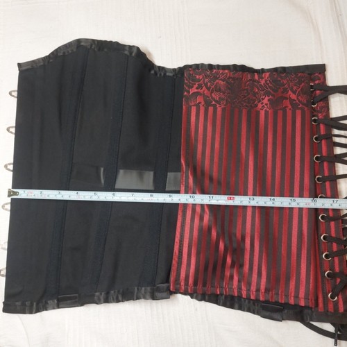 Red Black Burlesque Pinup Goth Steel-Boned Waist Trainer Corset size L+ - Picture 7 of 9