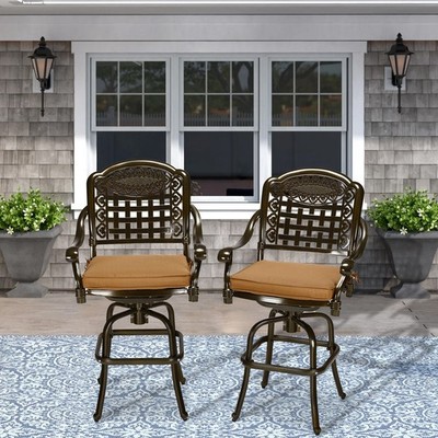 Outdoor Patio Swivel Bar Stools Set of 2, Cast Aluminum Bar Height Bistro Chairs