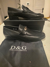 Dolce & Gabbana Men’s Black Leather Slip-On Loafers Square Toe EU 45 US 11