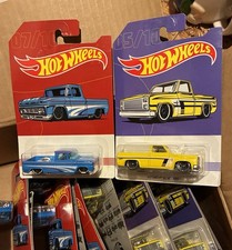Hot Wheels 62 Chevy Blue  83 Silverado Yellow Walmart Exclusive Lot of 2
