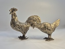 Vintage Cast Brass Rooster & Hen Figurines Farmyard Chicken Pair