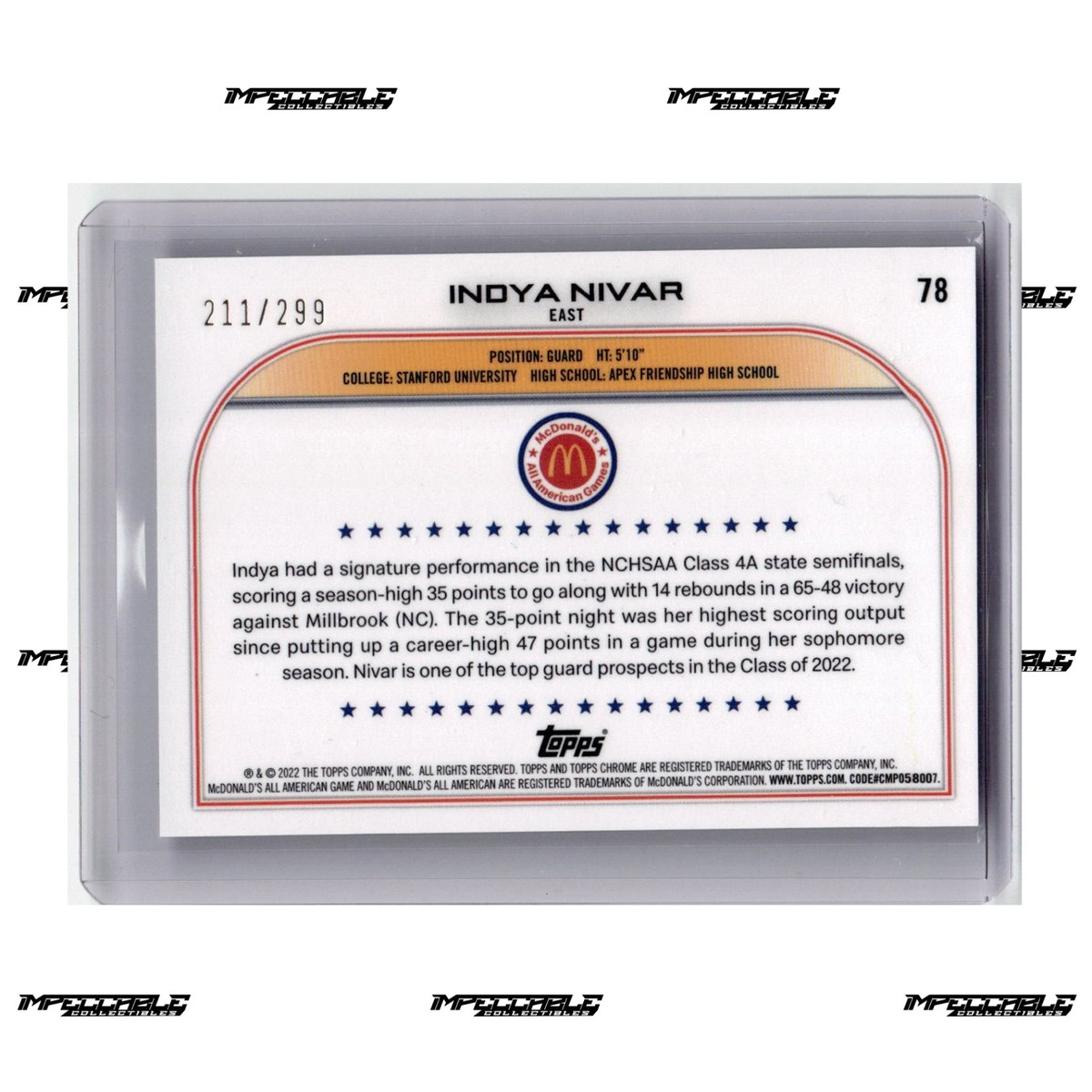 2022 Topps Chrome McDonald's A/A - Purple Lava #78 Indya Nivar