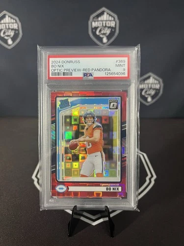 2024 Panini Donruss Bo Nix #369 Optic Preview Red Pandora Prizm PSA 9