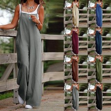 Women Plus Size Loose Jumpsuit Dungarees Cotton Linen Playsuit Trousers Overalls