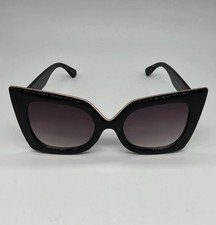 OVERSIZED Exaggerated Vintage Retro Cat Eye Style SUNGLASSES Large Black Frame