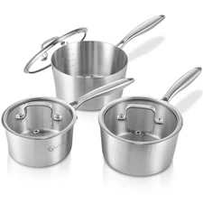 LOLYKITCH Set of 3 Tri-Ply Steel Saucepans, Induction & Dishwasher Safe, 1.5-...