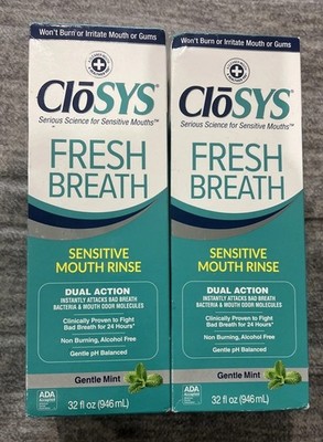 CloSYS Sensitive Mouthwash, 32 Ounce, 2 Count, Gentle Mint Alcohol Free Dye Free