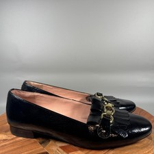 Kate Spade New York Black Crinkled Patent Leather Kiltie Chain Loafers 7.5M