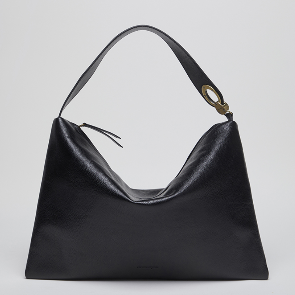 ARCHIVEPKE Egg Fold Calfskin Leather Shoulder Bag Deep Sleep Black Women NEW