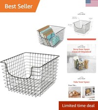 Wire Scoop Basket Storage Bin Industrial Gray Medium Metal Wire Basket Organi...