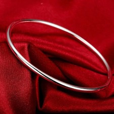 925 Sterling Solid Silver Bracelet Simple Smooth Bangles For Women
