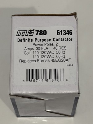 Mars 780 Definite Purpose Contactor 61346 Power 2 Pole 110-120 Vac Coil 30 Amp
