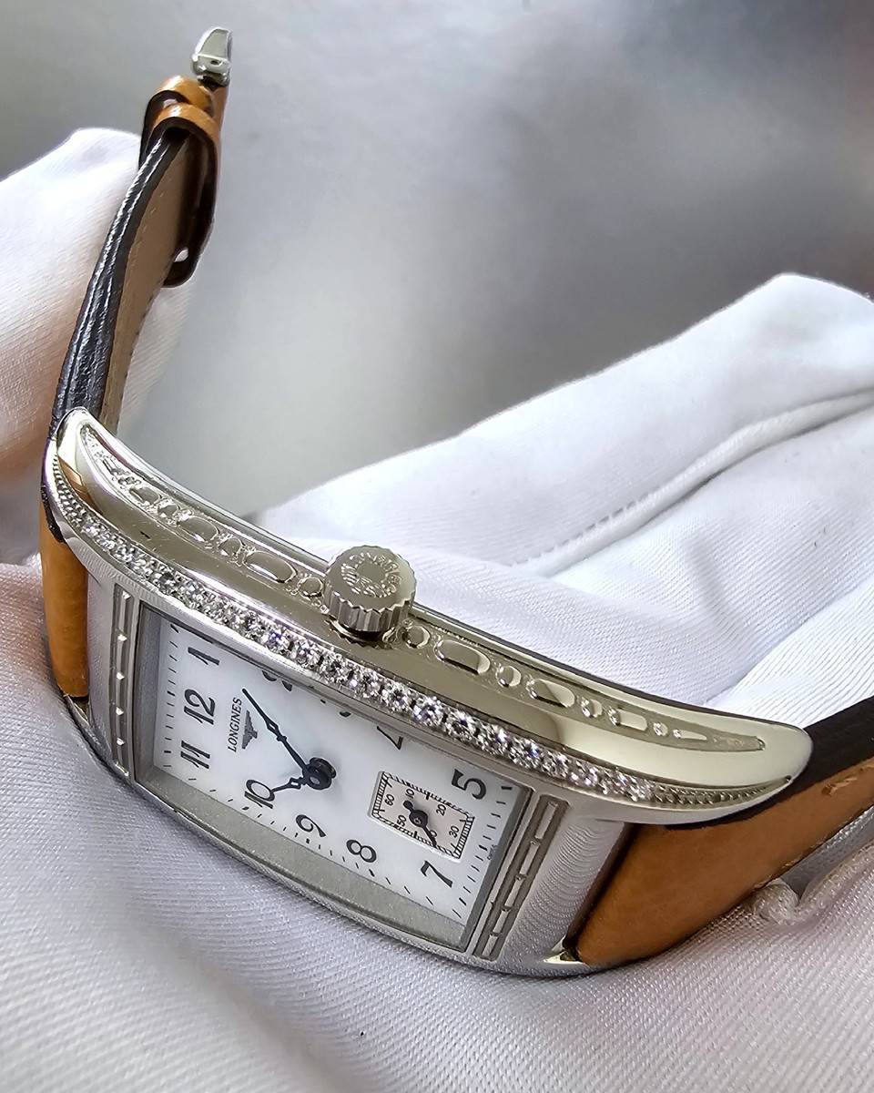 LONGINES BelleArti レディース アナログ腕時計 Longines Womens Bella Arti 19 Diamond Bezel MOP Dial Leather Watch