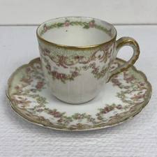 PL Limoges 1 Cup 1 Saucer Espresso Or Chocolate L S & S Cup Pink Roses NY France