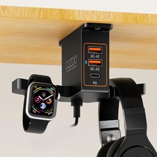 Desk Headphone Holder Hook With 2 USB A And 1 Type C Ports Black Storage Stand