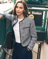 NEW ANN TAYLOR 198 NIGHT SKY WEEKEND TWEED CREW NECK JACKET BLAZER SZ 12