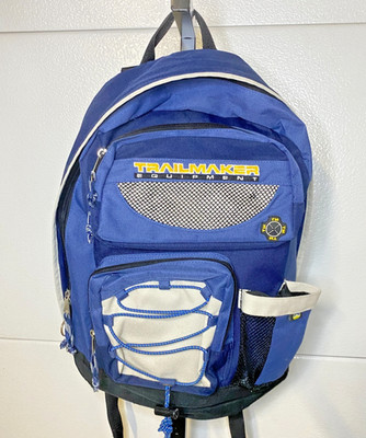 Trail Maker Backpack Blue & White w/ Water Bottle Holder Hiking Equipment Bag
