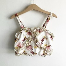 Zara Girls Size 6 Floral Print Ruffle Top Sleeveless Crop 100% Cotton 116 cm