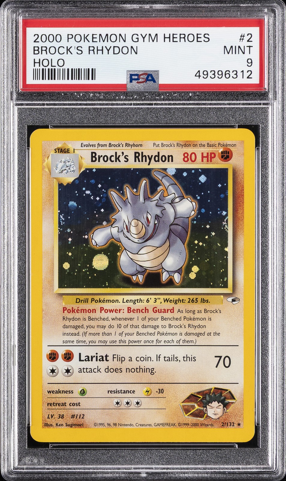 2000 POKEMON GYM HEROES HOLO #2 BROCK'S RHYDON PSA 9