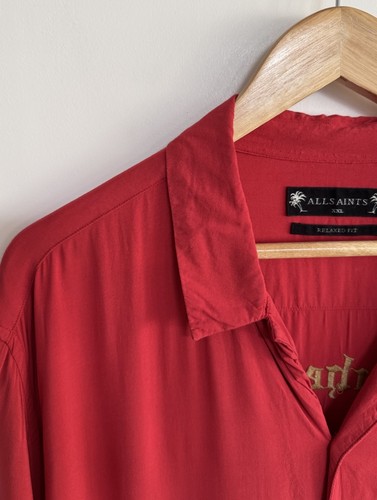 Allsaints “Oblivion” Short Sleeve Shirt “The Nowhere Times” Red XXL/ Relaxed - Picture 4 of 12