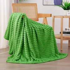 Linecooo Bright Green Fleece Throw Blanket 50”×60” for Couch Sofa Bed,Super S...