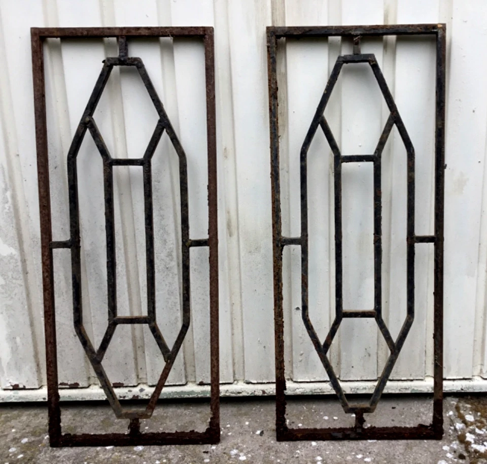 Paire grilles anciennes garde corps balconniere fenêtre, art deco fer forgé - Photo 3/4