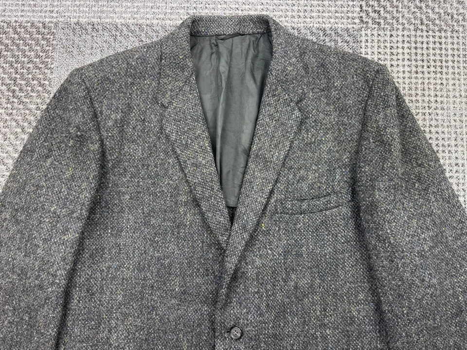 Vintage Harris Tweed Blazer Dark Grey Flecked Wool Country Squire USA Label 40R - Image 3 of 4
