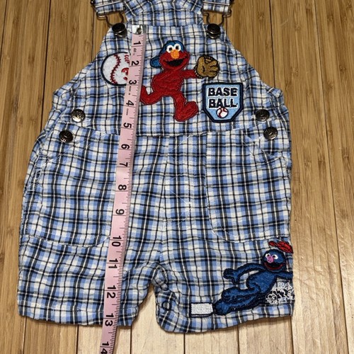 Vintage Sesame Street Short Overalls Elmo Grover Baseball Plaid 12 Months - Picture 5 of 8