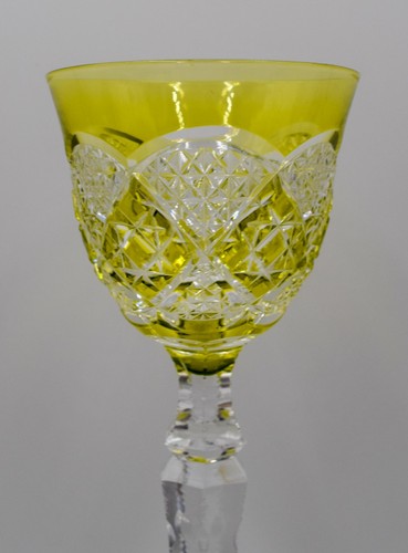 Val Saint Lambert Tall Yellow Cut to Clear Wine Glass w/ Fancy Cut Foot - Picture 5 of 7