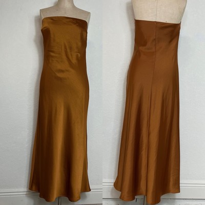 House Of Harlow Strapless Satin Dress caramel color knee length size S  zipper | eBay
