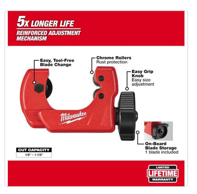 Milwaukee 48-22-4251, 1-inch Mini Copper Tubing Cutter, Cuts: 1/8  -to- 1-1/8 
