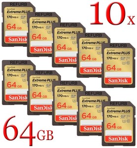 LOT 10x SanDisk SD Extreme PLUS 64GB SDXC - UHS-I U3 V30 Memory Card 170MB/s U