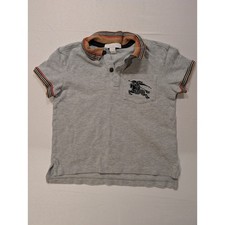 Burberry Children Kids 6Y Grey Pique Polo Shirt House Stripe Collar Luxury