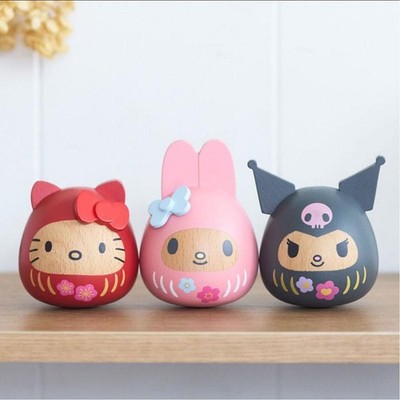 Nichigan Sanrio Wooden Daruma Set Hello Kitty My Melody Kuromi 3-Piece