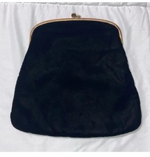 Ingber Vintage Black Velvet Clutch Evening Bag with Gold Clasp Satin Interior