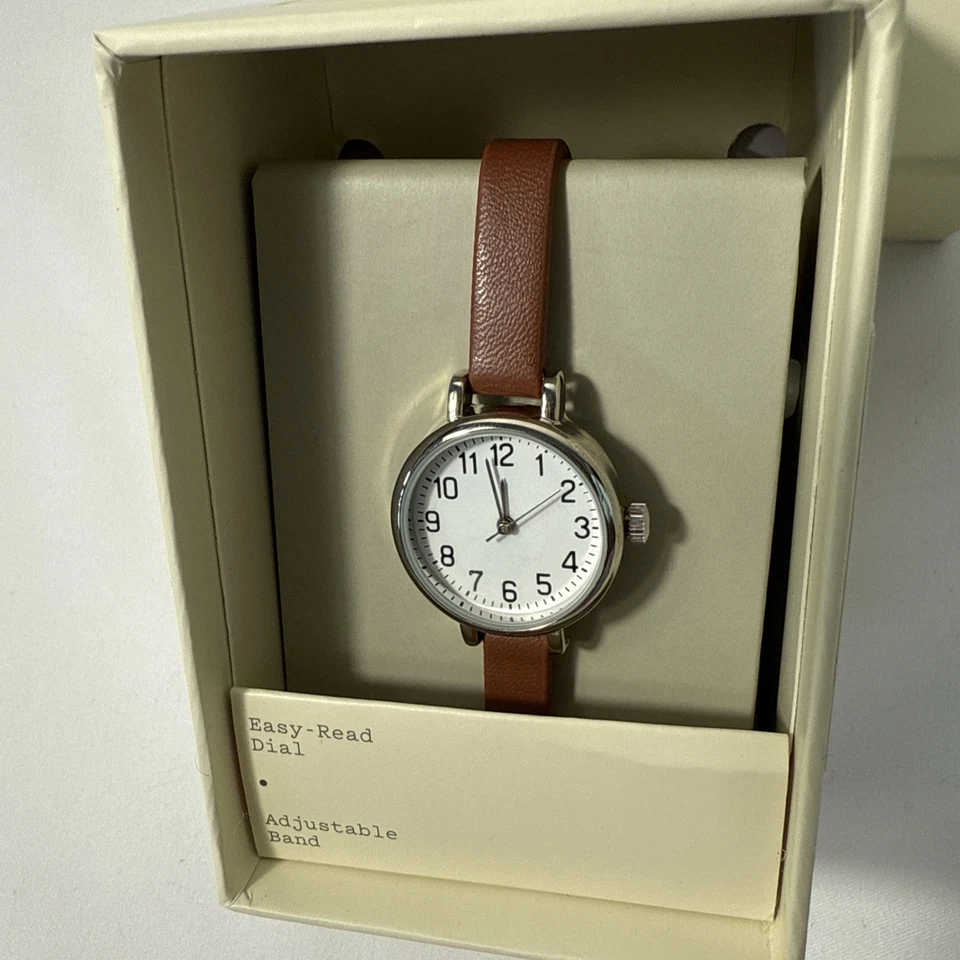 Reloj para mujer A New Day - esfera fácil de leer, correa de cuero marrón ajustable, NUEVO Foto 4 de 4